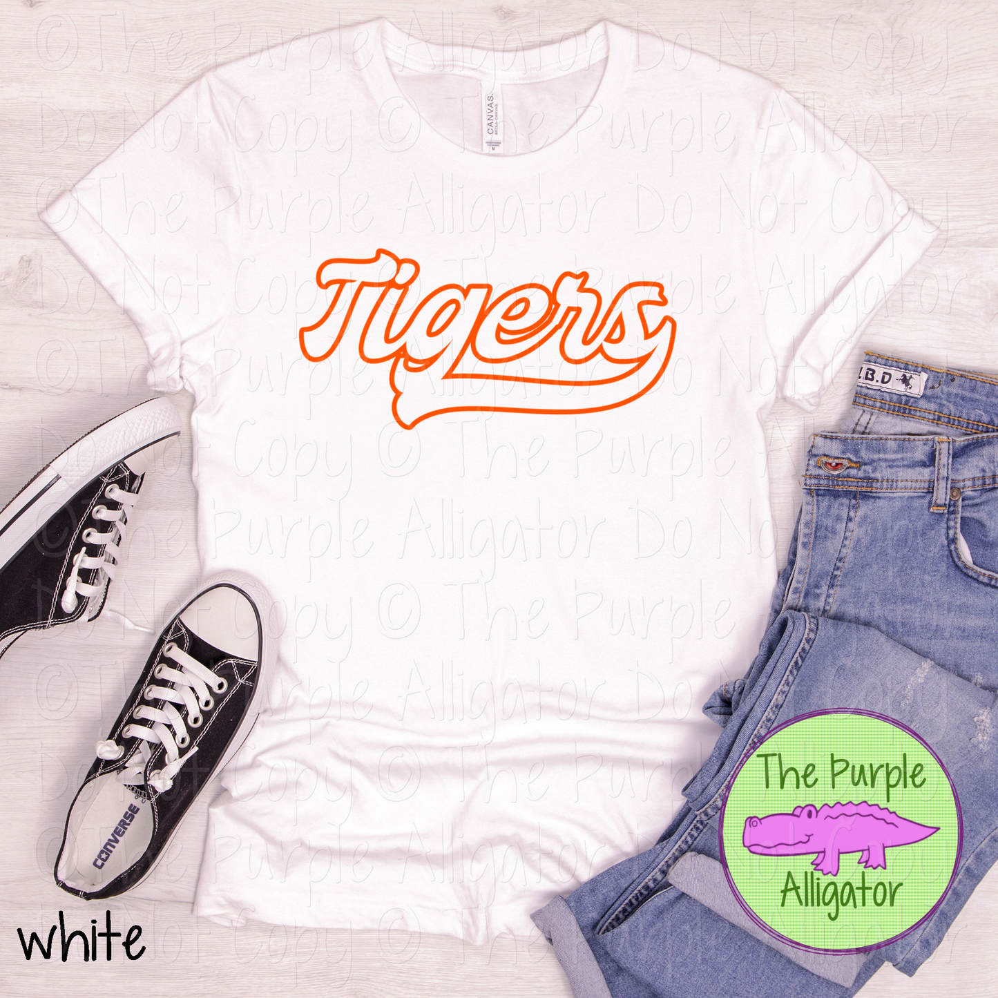 Tigers Swingline Hollow – The Outline Series | Retro Outlined Script Design - CHOOSE YOUR DESIGN COLOR - 1125 (d2f TPA)