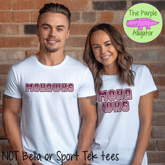 Mohawks T401 | Varsity Letter Retro Spirit Wear - CHOOSE YOUR TEXT COLOR 0725 (d2f TPA)