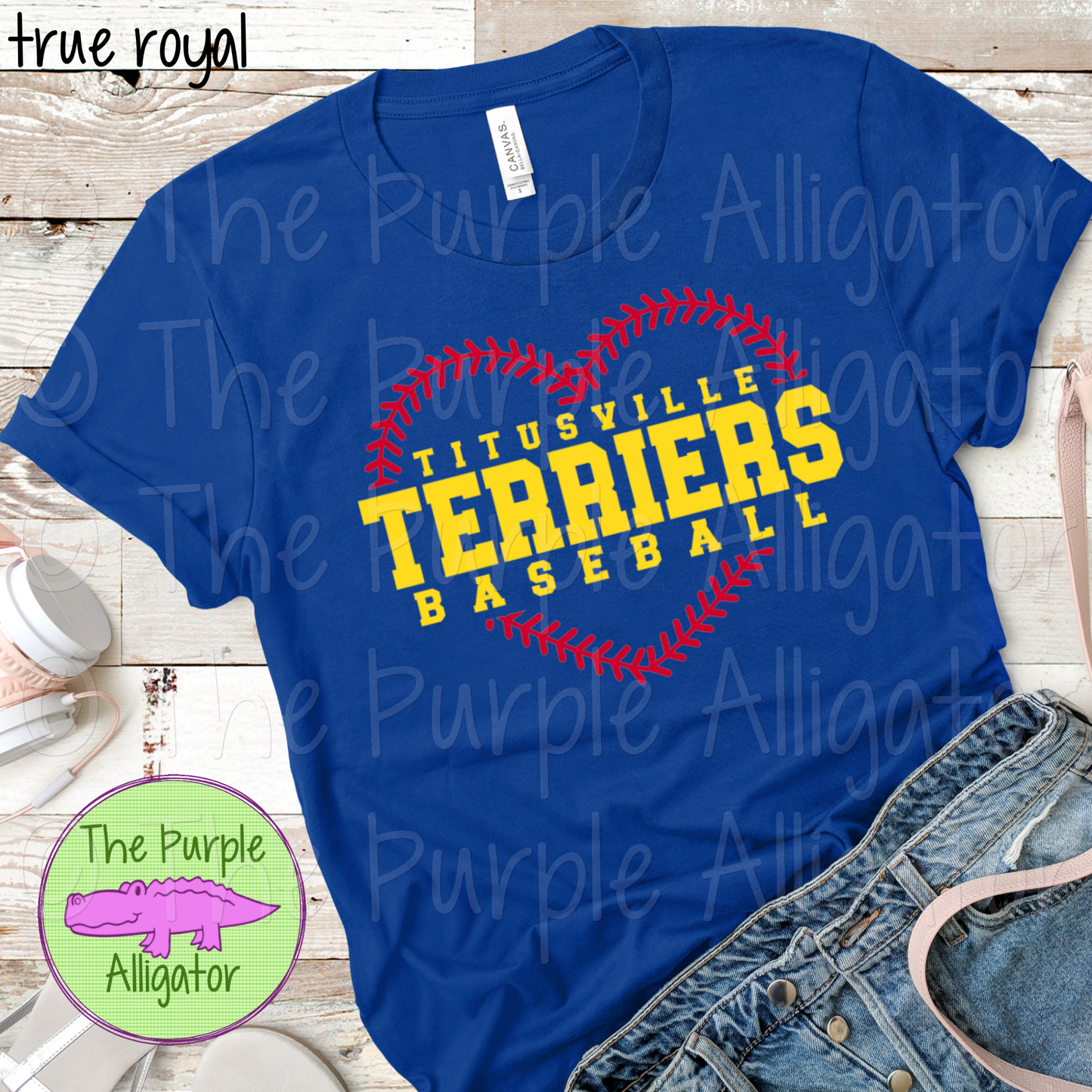 Titusville Terriers Baseball SC63 Mascot School Spirit - CHOOSE YOUR TEXT COLOR (d2f TPA)