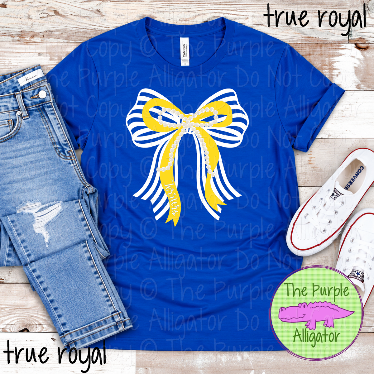 Terriers Stripes & Pearls – Custom Two-Color Mascot Bow Spirit Wear 1026 TPA