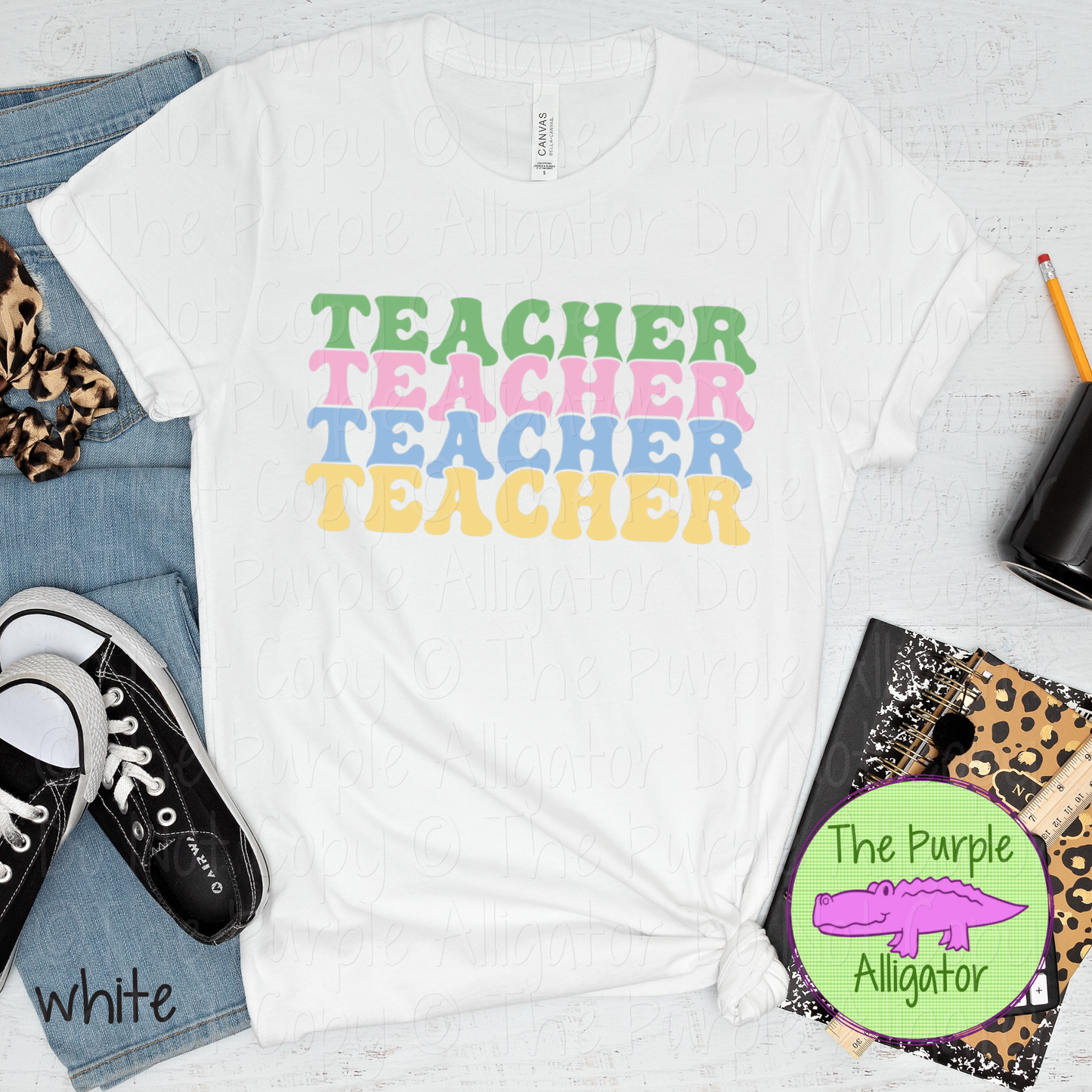 Teacher Colorful Stacked Groovy Design | Pastel Letter Design 1123 (d2f LC)