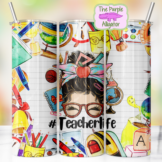 Teacher Life Messy Bun Colorful (TSp) 20oz Tumbler