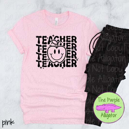 Teacher Wavy Stack Smiling Apple - Choose Your Design Color - 0325 (d2f LC)