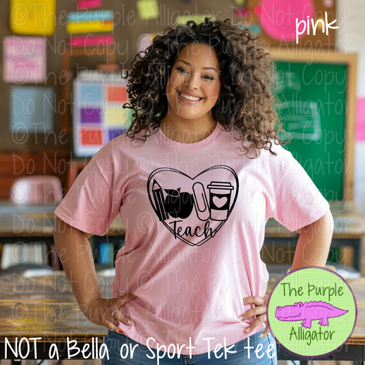 Teach Heart | Cute Teacher Tee with Pencil, Apple, Coffee & Heart Frame 0822 (D2F PGD)
