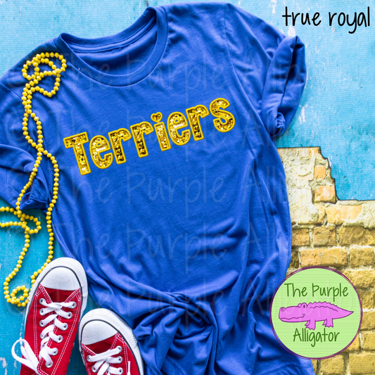 Terriers TDR Sequins Faux Sequin Mascot School Spirit - CHOOSE YOUR SEQUIN COLOR (d2f TPA)