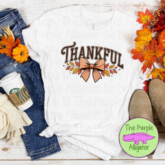 Thankful Fall Bow – Varsity Lettering with Leaves and Gingham Bow 0725 (d2f AS60)