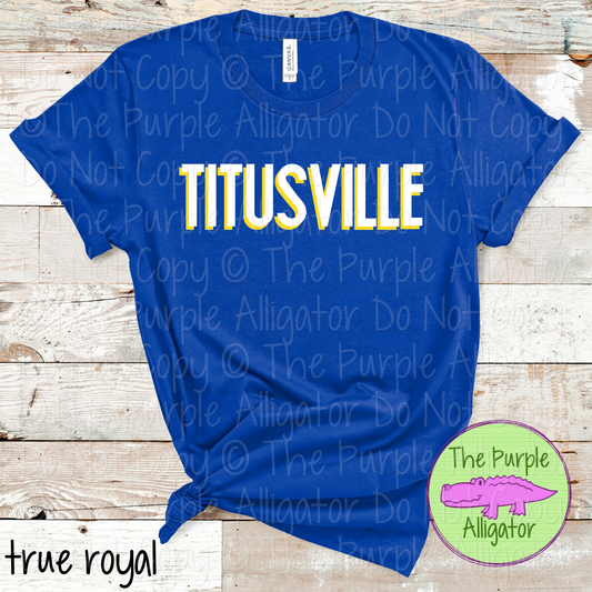Titusville NF Two-Tone Offset Spirit Design | Bold Two-Color Offset Text Design | CHOOSE YOUR DESIGN COLORS 0825 (d2f TPA)