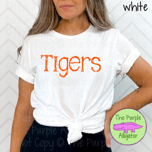 Tigers Distorted | Bold Brush Stroke Spirit Wear Design – Rough Distorted Mascot Style | CHOOSE YOUR TEXT COLOR - 0825 (d2f TPA)
