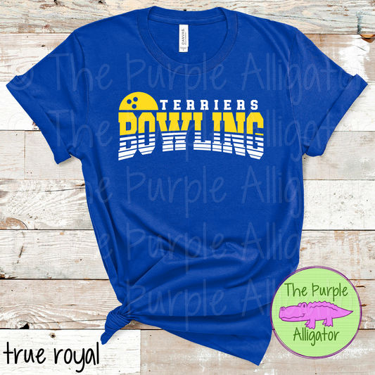 Terriers Bowling SC4 Mascot School Spirit Wear Team Swag - CHOOSE YOUR DESIGN COLORS (d2f TPA)