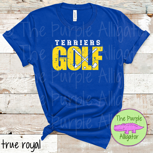 Terriers Golf DISTRESSED SC2 Mascot School Spirit - CHOOSE YOUR DESIGN COLORS (d2f TPA)