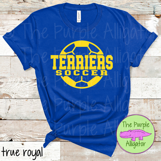 Terriers Soccer SC9 Mascot School Spirit - CHOOSE YOUR DESIGN COLOR (d2f TPA)