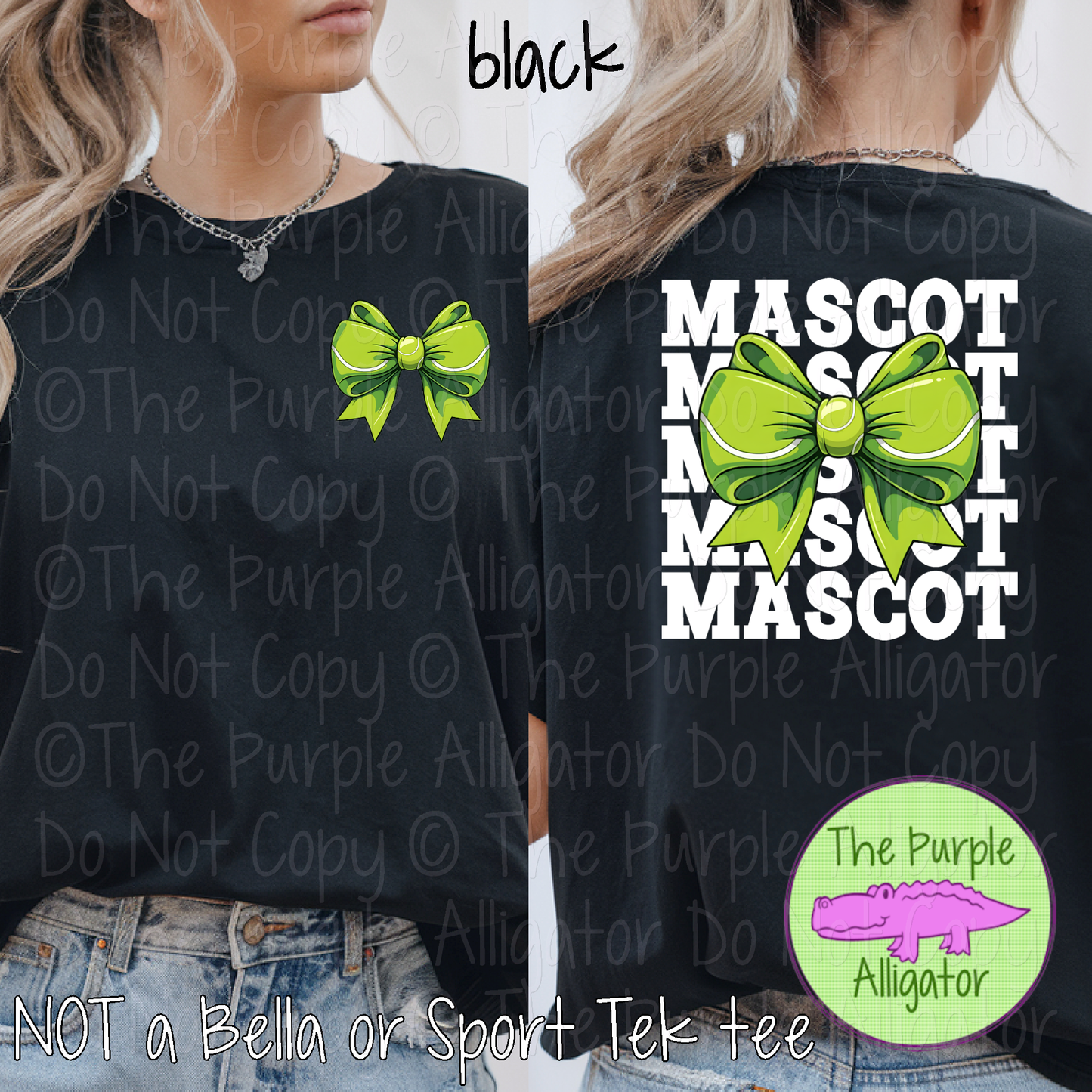 YOUR MASCOT Stack Tennis Bow Front Back Mascot School Spirit Shirt Tennis Team Apparel Game Day Fan Wear 0425 TPA