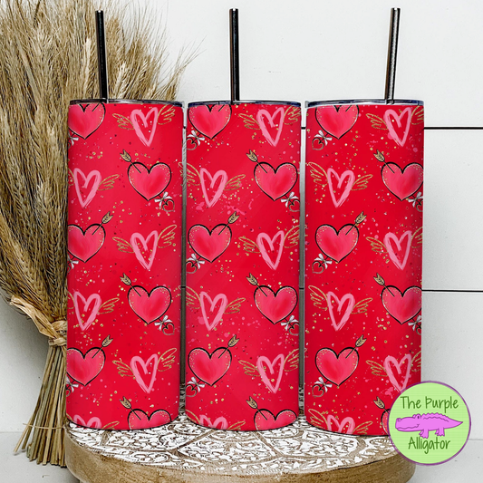 Valentine's Day Hearts Red and Pink on Red (TWD) 20oz Tumbler
