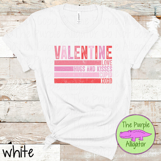 Valentine Retro Shirt - Colorful Distressed Valentine Tee - LOVE HUGS CUPID XOXO Shirt  1124 DS