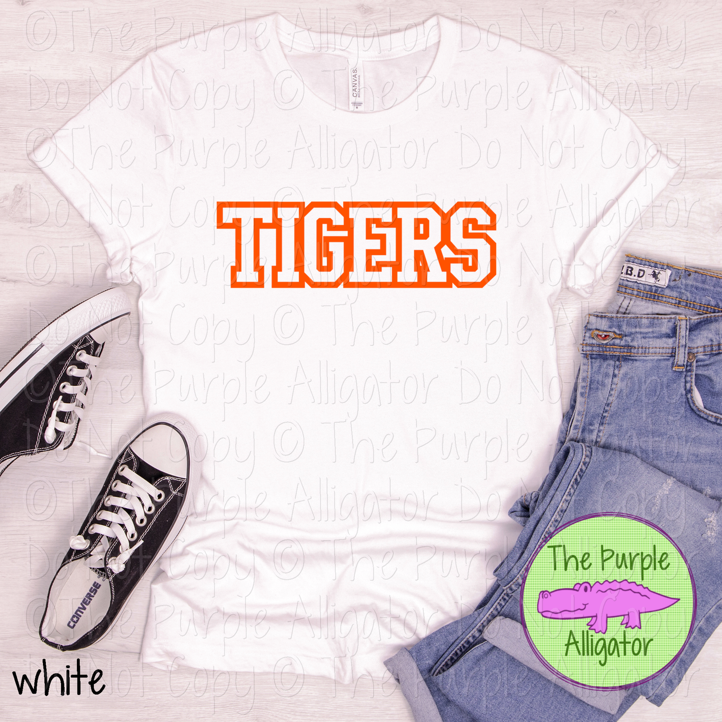 Tigers Varsity Edge - The Outline Series | Classic Outlined Varsity Spirit Wear - CHOOSE YOUR DESIGN COLOR - 1125 (d2f TPA)