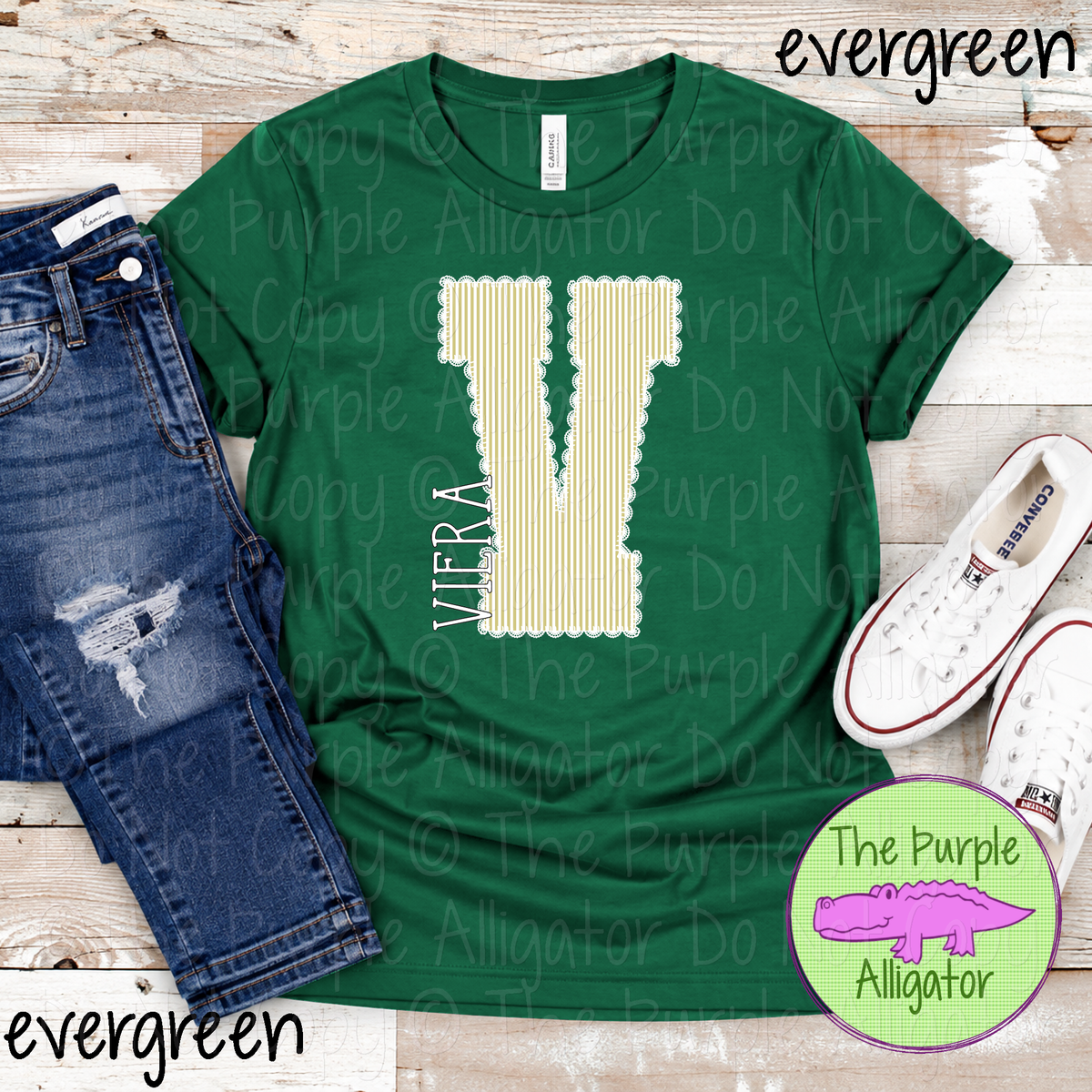V Viera High Seersucker & Lace – Custom School Initial Spirit Wear with Lace Detail 1026 TPA