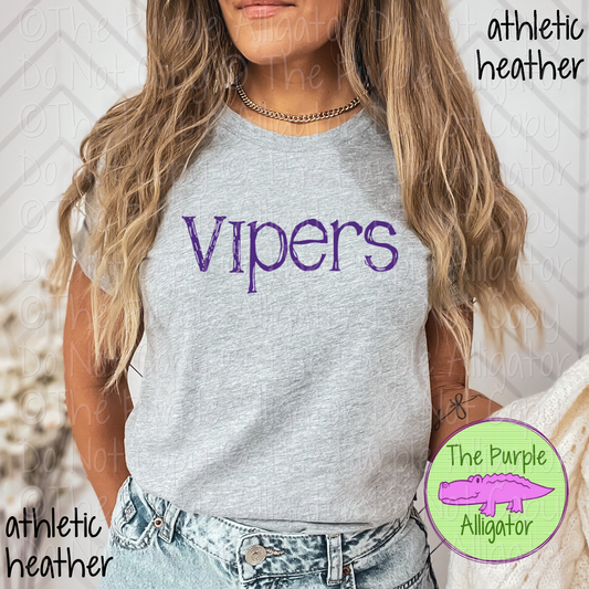 Vipers Distorted | Bold Brush Stroke Spirit Wear Design – Rough Distorted Mascot Style | CHOOSE YOUR TEXT COLOR - 0825 (d2f TPA)
