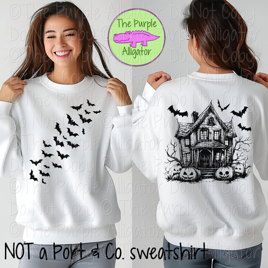 Vintage Halloween Haunted House – Bats & Jacks (Front & Back Print) 0924 (d2f BSVG)