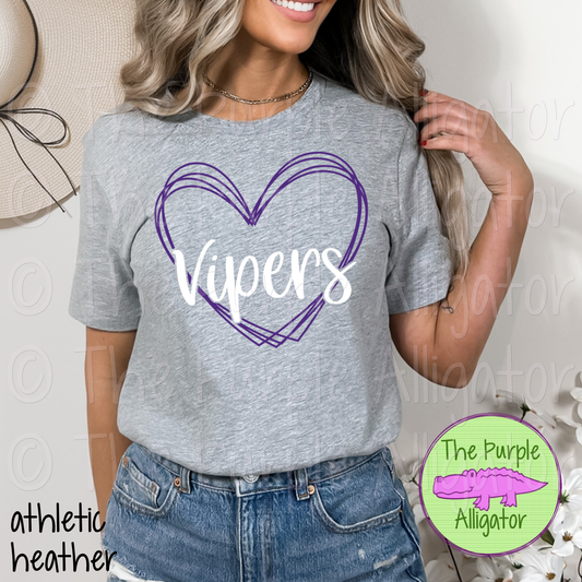 Vipers Heart Frame Mascot School Spirit - CHOOSE YOUR DESIGN COLORS (d2f TPA)