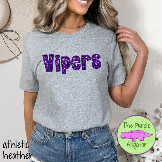 Vipers TDR Sequins Faux Sequin Mascot School Spirit - CHOOSE YOUR SEQUIN COLOR (d2f TPA)