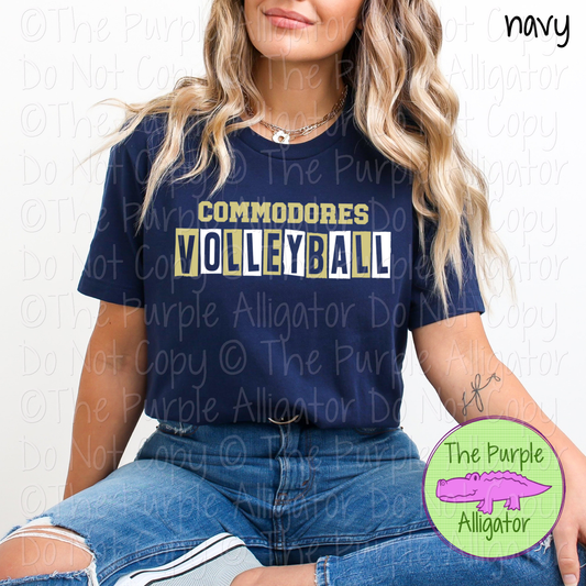 Commodores Volleyball Halftime – Bold Two-Color Mascot Sports Spirit Wear Design - CHOOSE YOUR DESIGN COLORS - 0525 (d2f TPA)