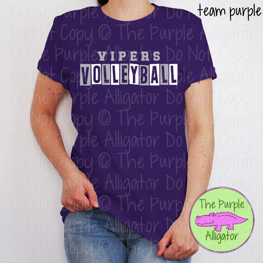 Vipers Volleyball Halftime – Bold Two-Color Mascot Sports Spirit Wear Design - CHOOSE YOUR DESIGN COLORS - 0525 (d2f TPA)