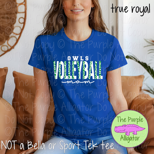 Owls Volleyball Mom SC50 Mascot School Spirit - CHOOSE YOUR DESIGN COLORS (d2f TPA)