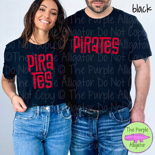 Pirates Vintage Tiki Mascot School Spirit – Retro Hand-Drawn Spirit Wear Design - CHOOSE YOUR TEXT COLOR - 1224 (d2f TPA)