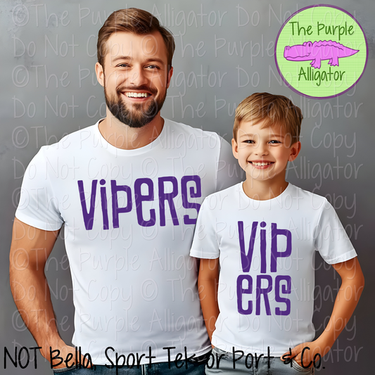 Vipers Vintage Tiki Mascot School Spirit – Retro Hand-Drawn Spirit Wear Design - CHOOSE YOUR TEXT COLOR - 1224 (d2f TPA)