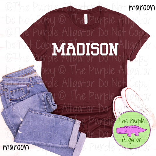 Madison Varsity Slab | Bold School Spirit Apparel for Students, Staff & Fans - CHOOSE YOUR DESIGN COLOR 0725 (d2f TPA)