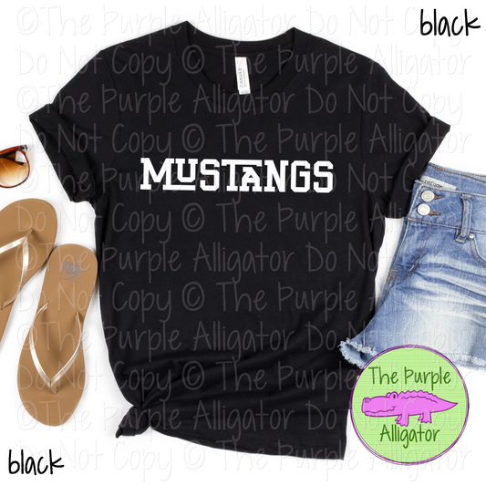 Mustangs Varsity Slab Funky | Bold & Playful Spirit Wear for Students, Staff & Fans - CHOOSE YOUR DESIGN COLOR 0725 (d2f TPA)