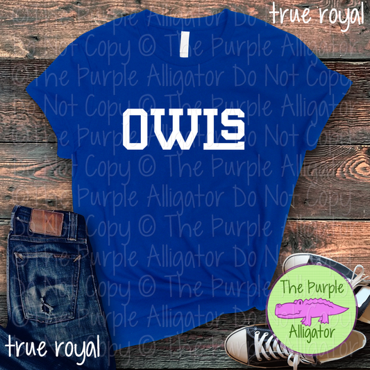 Owls Varsity Slab Funky | Bold & Playful Spirit Wear for Students, Staff & Fans - CHOOSE YOUR DESIGN COLOR 0725 (d2f TPA)