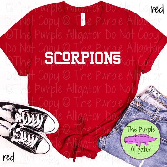 Scorpions Varsity Slab Funky | Bold & Playful Spirit Wear for Students, Staff & Fans - CHOOSE YOUR DESIGN COLOR 0725 (d2f TPA)