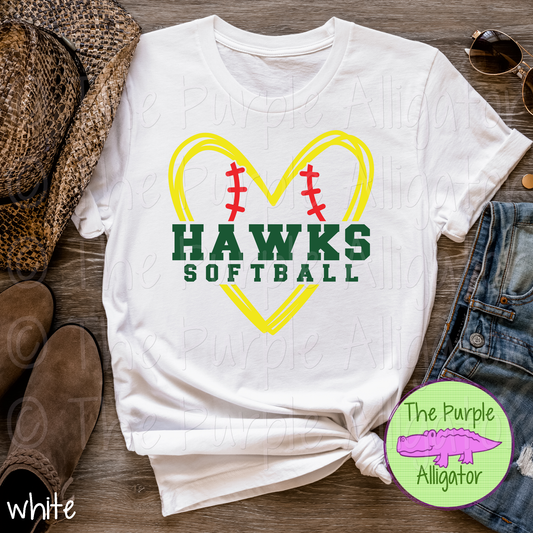 Hawks Softball SC26 Mascot School Spirit - CHOOSE YOUR TEXT COLOR (d2f TPA)