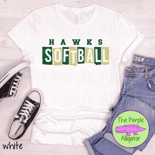 Hawks Softball SC58 Mascot School Spirit - CHOOSE YOUR DESIGN COLORS (d2f TPA)