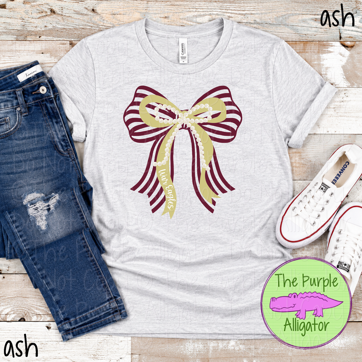 War Eagles Stripes & Pearls – Custom Two-Color Mascot Bow Spirit Wear 1026 TPA