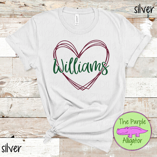 Williams Heart Frame | Custom Two-Color School & Mascot Spirit Wear 1026 TPA