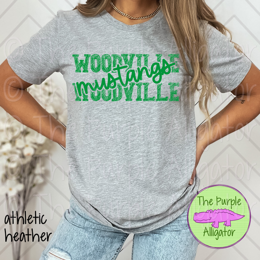 Woodville Mustangs Messy Sketch Mascot School Spirit - CHOOSE YOUR DESIGN COLOR (d2f TPA)