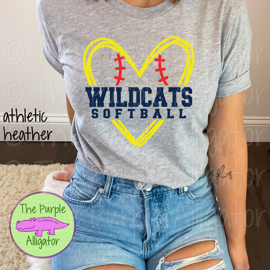 Wildcats Softball SC26 Mascot School Spirit - CHOOSE YOUR TEXT COLOR (d2f TPA)