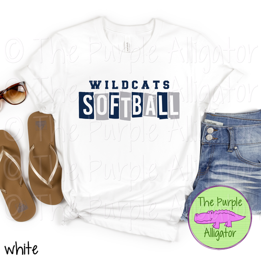 Wildcats Softball SC58 Mascot School Spirit - CHOOSE YOUR DESIGN COLORS (d2f TPA)