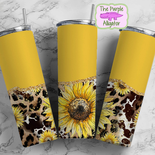 Yellow Leopard Print Sunflower 158 Gold Agate Split (TWD) 20oz Tumbler