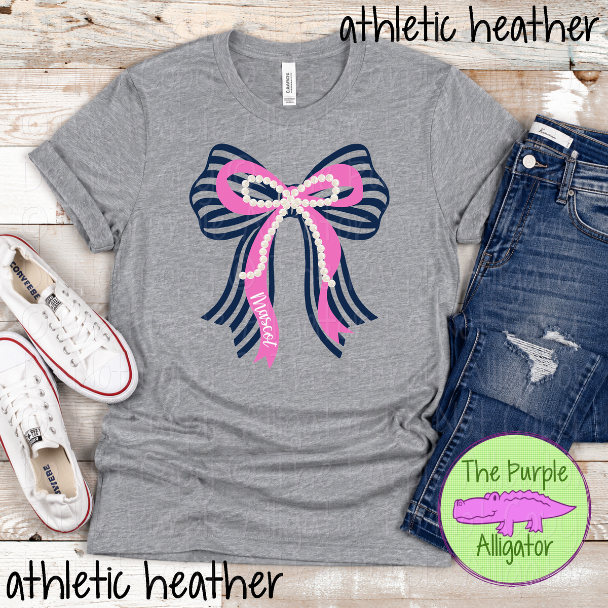YOUR MASCOT Stripes & Pearls – Custom Two-Color Mascot Bow Spirit Wear 1026 TPA