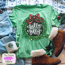 Load image into Gallery viewer, Holly Jolly Wreath (fc BS) Tee