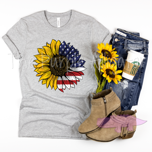 USA Split Sunflower Flag Tee