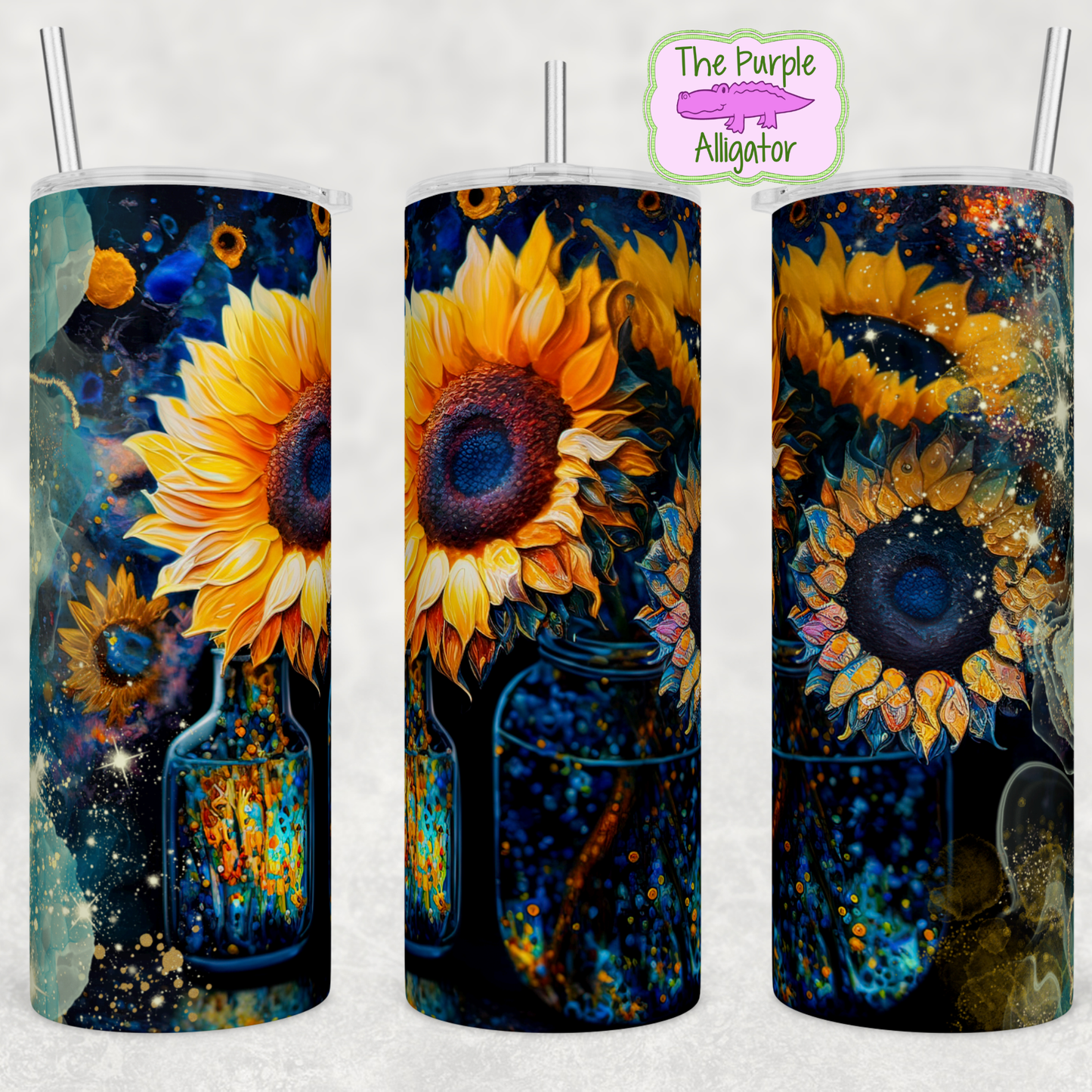 Alcohol Ink Sunflowers in Glass Jars (BT) 20oz Tumbler