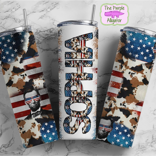 American Flag Lincoln Doodle Letters Name Personalized (DLS) 20oz Tumbler