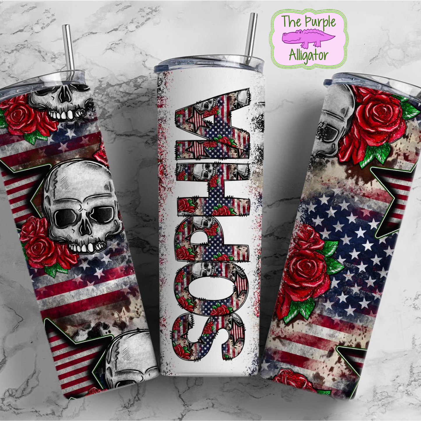 American Skull Doodle Letters Name Personalized (DLS) 20oz Tumbler