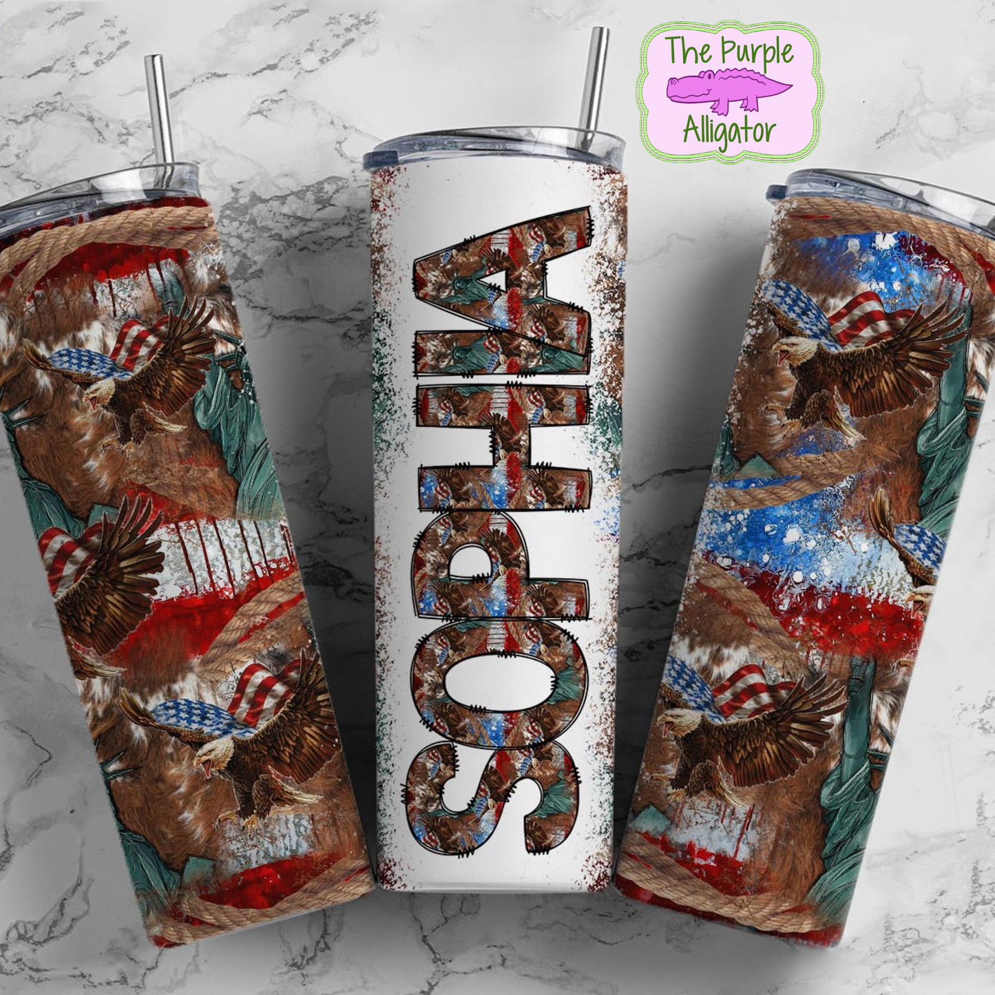American Statue Bald Eagle Doodle Letters Name Personalized (DLS) 20oz Tumbler