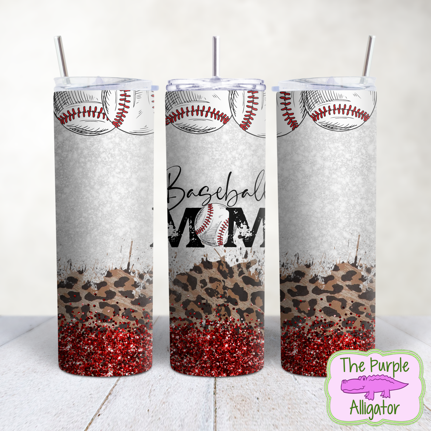 Baseball Mom Leopard & Red Glitter (BT) 20oz Tumbler
