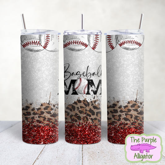 Baseball Mom Leopard & Red Glitter (BT) 20oz Tumbler